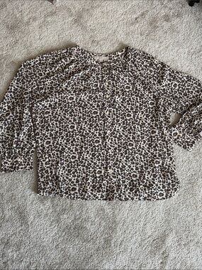 LOFT Neutral Leopard-Print Button Front Blouse